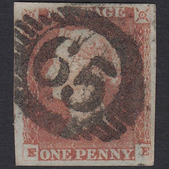 GB QV 1841 1d Pale Red-brown (Plate 80) SG9-B1(3) EE FU London D&S 65