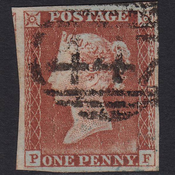 GB QV 1841 1d Pale Red-brown Pl 52 SG9-B1(3) PF FU 4 Margins Leeds 447