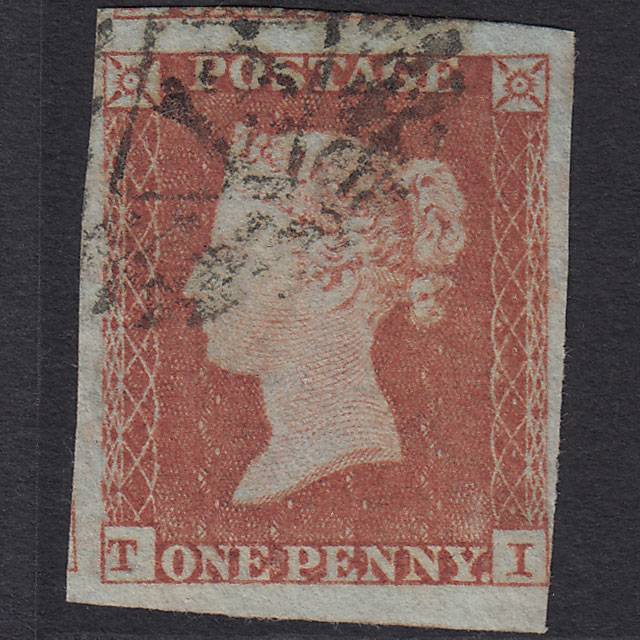 GB QV 1841 1d Red-brown Pl 165 SG8-B2(1) TI FU 4 Margins London IS 13