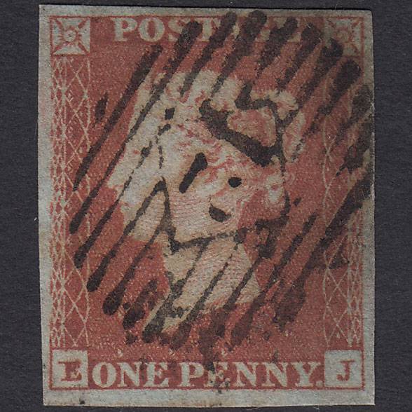 GB QV 1841 1d Red-brown Pl 123 SG8-B2(1) EJ FU 4 Margins London IS 12