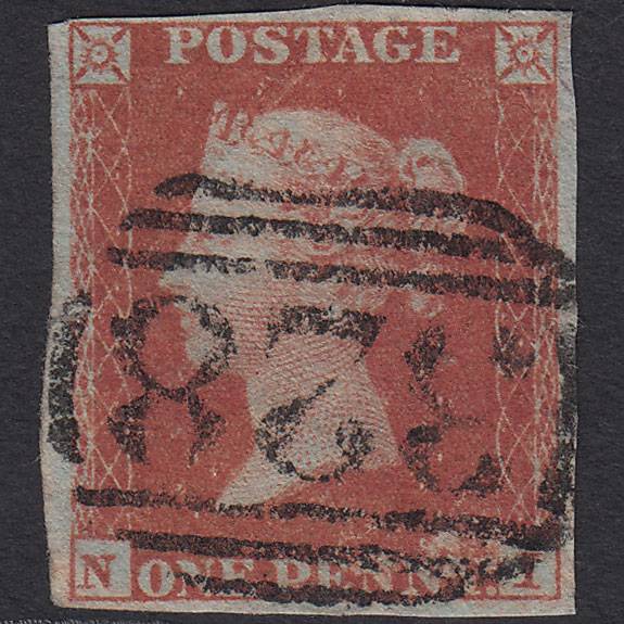 GB QV 1841 1d Red-brown (Plate 142) SG8-B2(1) NI GU 4 Margins Edgware 328