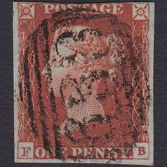 GB QV 1841 1d Red-brown Pl 60 SG8-B1(1) FB GU nr 4 Margins Retford 638