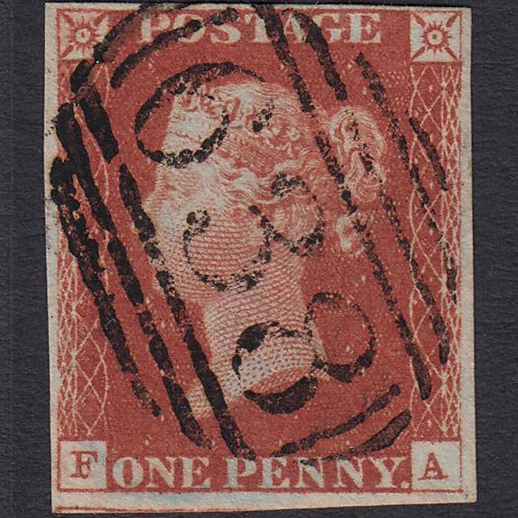 GB QV 1841 1d Red-brown (Plate 60) SG8-B1(1) FA VFU 4 Margins Retford 638