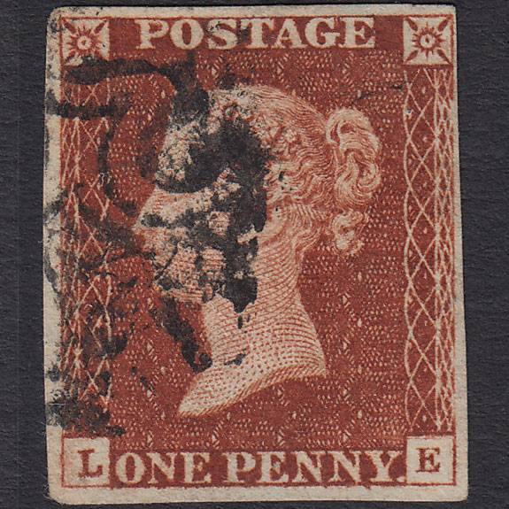 GB QV 1841 1d Deep Red-brown (Plate 18) SG10-B1(4) LE VFU 4 Margins MX