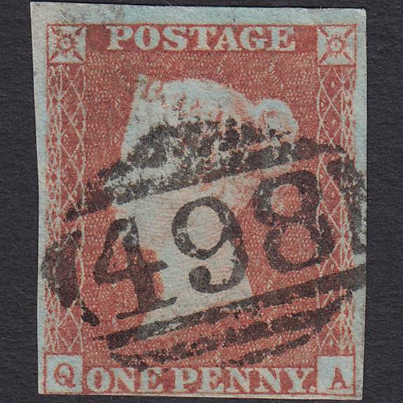 GB QV 1841 1d Red-brown (Plate 115) SG8-B1(1) QA FU Manchester 498