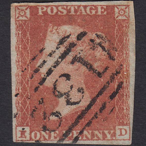 GB QV 1841 1d Red-brown Pl 129 SG8-B2(1) ED FU 4 Margins Brighton 132