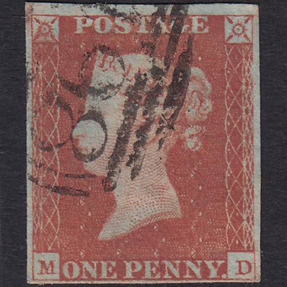 GB QV 1841 1d Red-brown Pl 77 SG8-B1(1) MD FU 4 Margins Manchester 498