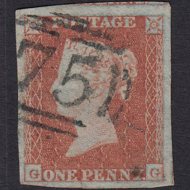 GB QV 1841 1d Red-brown Pl 115 SG8-B1(1) GG FU 4 Margins Birmingham 75