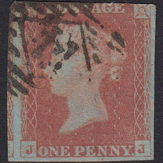 GB QV 1841 1d Very Blued (Plate 75) SG8a-B1(2) JJ GU 3m London IS Cancel