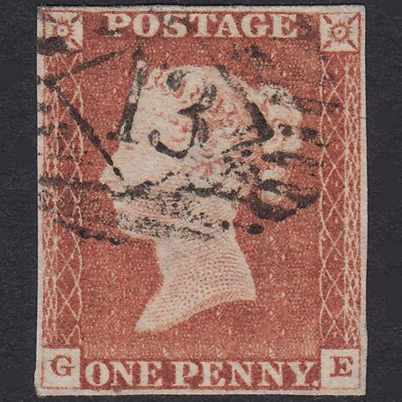 GB QV 1841 1d Red-Brown Plate 77 SG8-B1(1) GE FU 4 Margins London IS 13