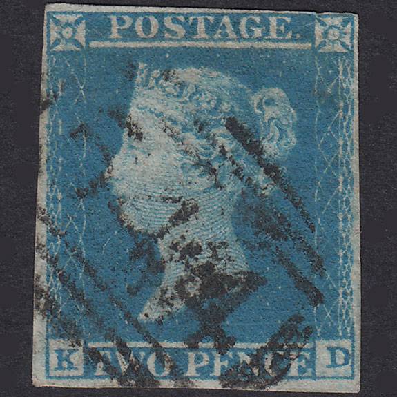 GB QV 1841 2d Pale Blue Plate 4 SG13-E1(1) KD GU 4 Margins Newbury 544