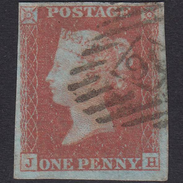 GB QV 1841 1d Red-Brown Plate 87 SG8-B1(1) JH FU 4 Margins London IS 36