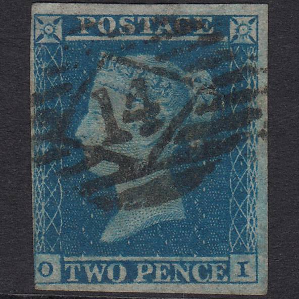 GB QV 1841 2d Blue Plate 4 SG14-E1(2) OI GU 3 Margins London IS 14