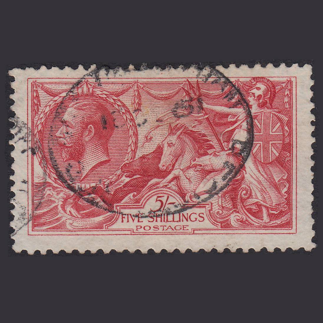GB KG5 1918 5/- Rose-Red Seahorses SG416-N68(2) Registered Cancel
