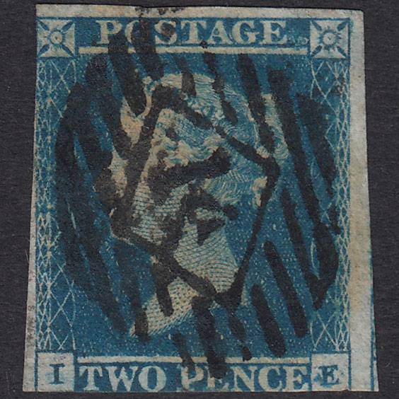 GB QV 1841 2d Blue Plate 4 SG14-E1(2) Ivory Head IE GU London IS 14