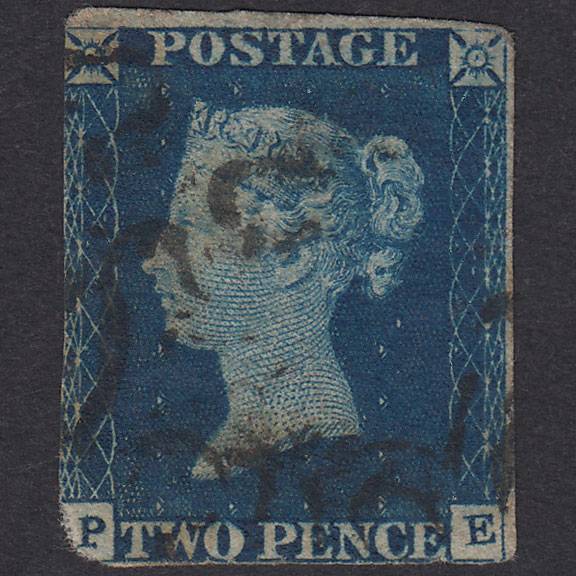 GB QV 1840 2d Deep Blue Plate 1 SG4-D1(7) PE GU Maltese Cross