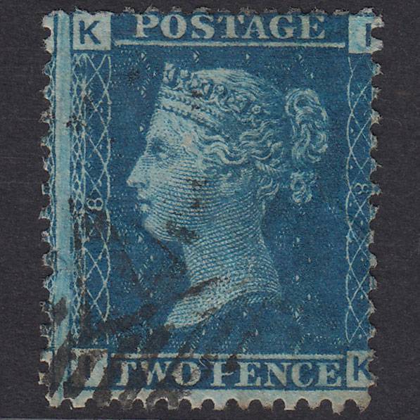 GB QV 1858 2d Blue Plate 8 SG45-G2 IK GU Light Cancel
