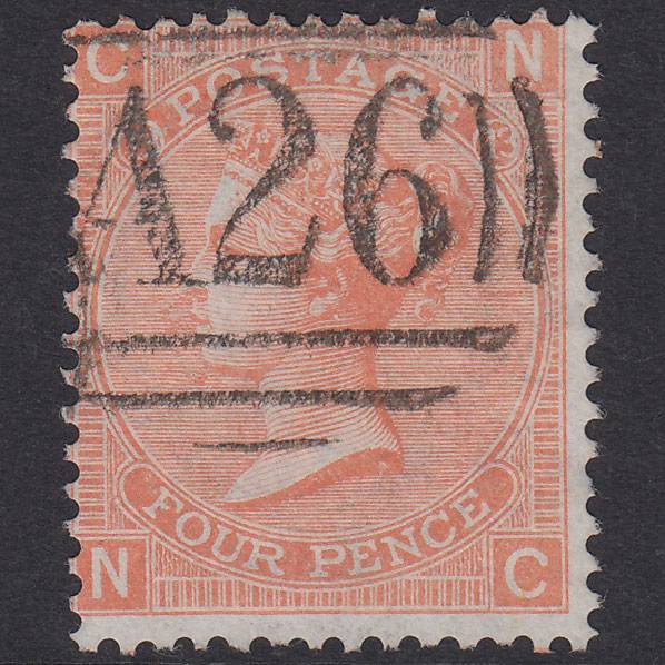 GB QV 1865 4d Dull Vermillion Plate 13 SG93-J54 NC FU Gibraltar A26 Z37