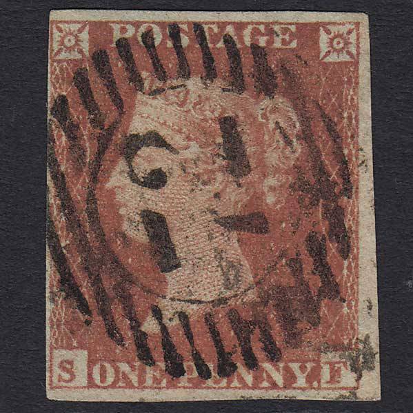 GB QV 1841 1d Red-brown (Plate 157) (SG8) 'SF' FU 4 Margins London D&S 72