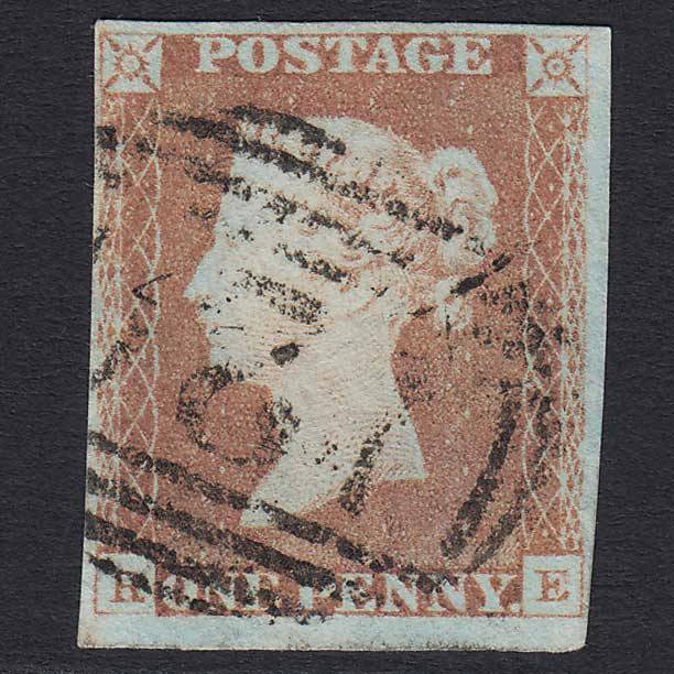 GB QV 1841 1d Red-brown (Plate 72) (SG8) 'RE' FU 4 Margins