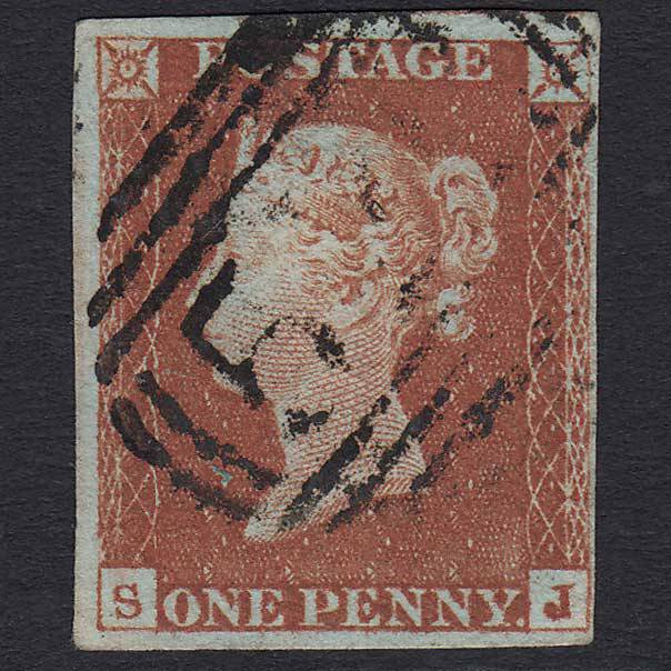 GB QV 1841 1d Red-brown (Plate 52) (SG8) 'SJ' FU 4 Margins