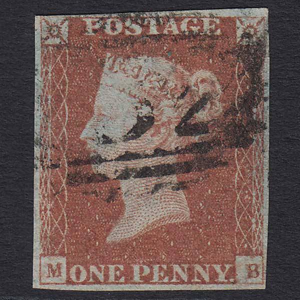 GB QV 1841 1d Red-brown (Plate 85) (SG8) 'MB' FU 4 Margins