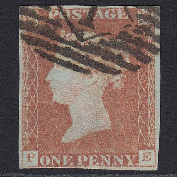 GB QV 1841 1d Red-brown (Plate 76) (SG8) 'PE' GU 4 Margins London IS 1