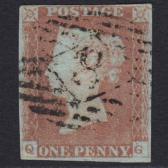GB QV 1841 1d Red-brown (Plate 68) (SG8) 'QG' FU 4 Margins London IS 8