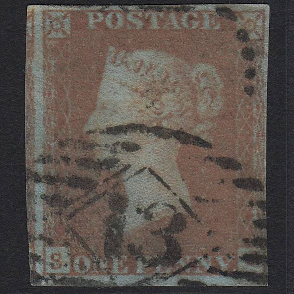 GB QV 1841 1d Very Blued Pl 91 SG8a-B1(2) SJ GU London IS 13 4M Imperf
