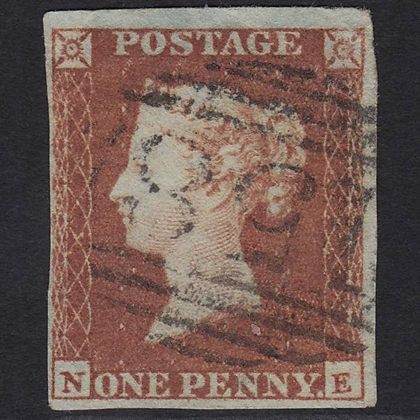 GB QV 1841 1d Red-brown Pl 93 SG8-B1(1) NE FU Cambridge 158 4 Margins