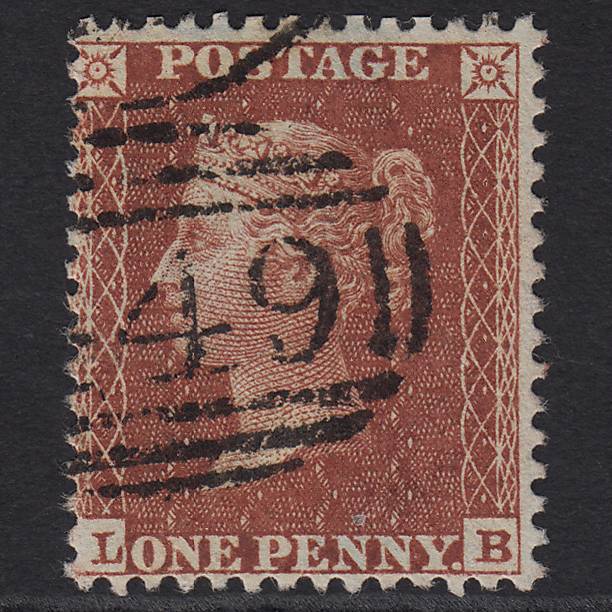 GB QV 1855 1d Red-brown (Plate 9) SGC6(1) LB VFU Leicester 449