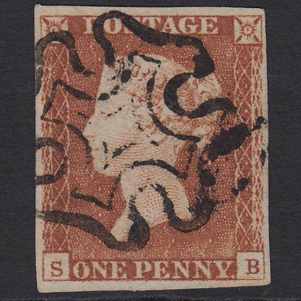 GB QV 1841 1d Red-brown Pl 19 SG8-B1(1) SB VFU 4 Margins Maltese Cross