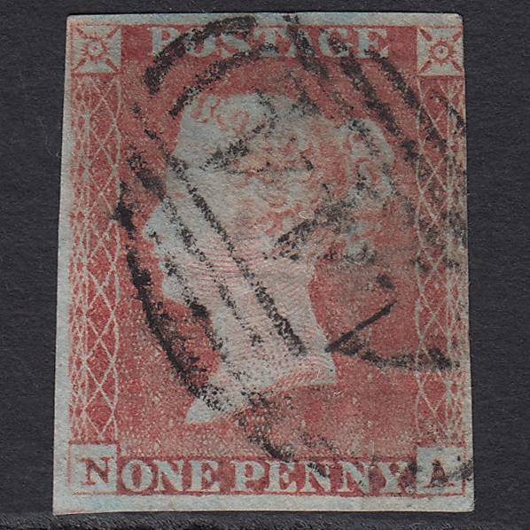 GB QV 1841 1d Pale Red-brown (Plate 80) SG9-B1(3) NA GU Leamington 444