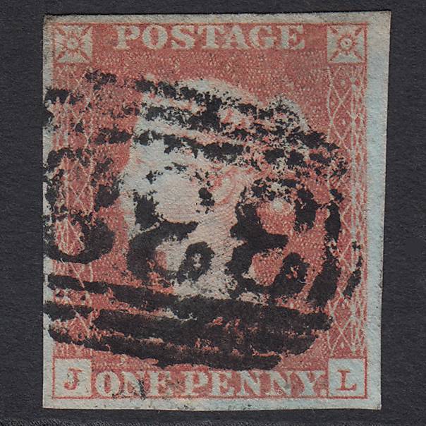GB QV 1841 1d Red-brown Pl 94 SG8-B1(1) JL GU 4 Margins Harrogate 338