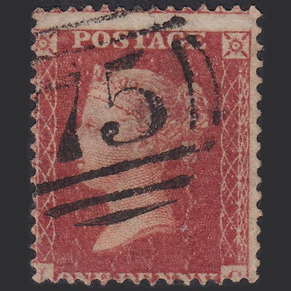 GB QV 1857 1d Rose-red SG40-C10(1) FU Birmingham 75 Misperf