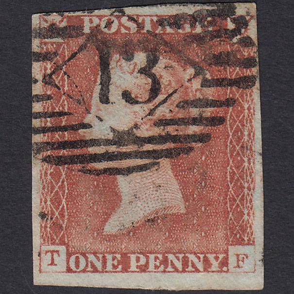 GB QV 1841 1d Pale Red-brown (Plate 65) SG9-B1(3) TF FU 4M London IS 13