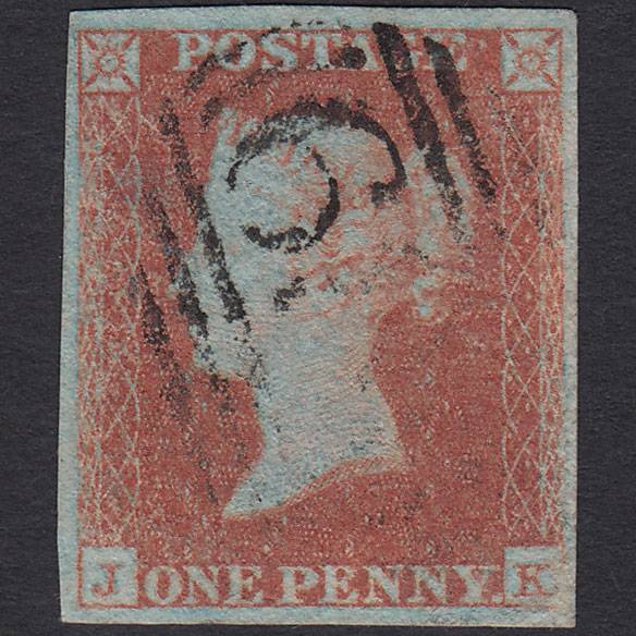 GB QV 1841 1d Very Blued (Plate 117) SG8a-B1(2) JK FU 4 Margins