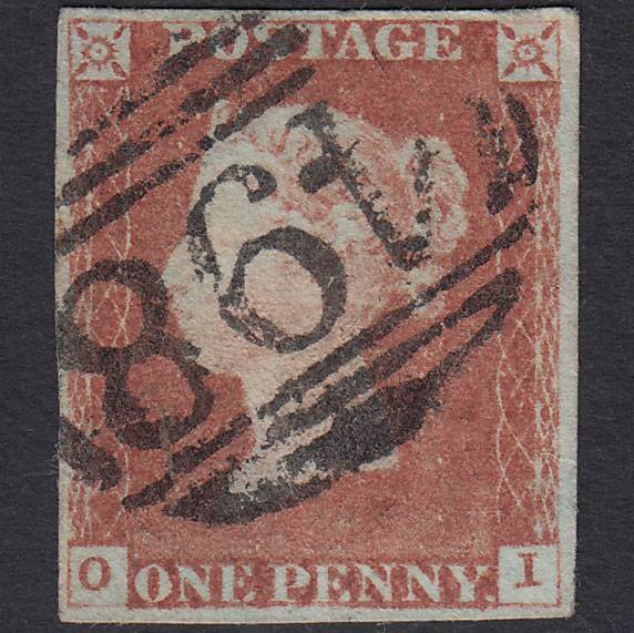 GB QV 1841 1d Red-brown Pl 71 SG8-B1(1) OI FU 4 Margins Manchester 498