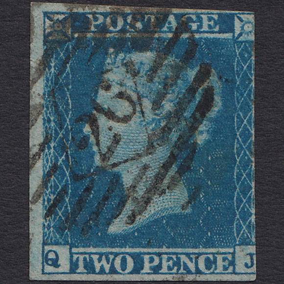 GB QV 1841 2d Blue (Plate 4) SG14-E1(2) QJ FU 3 Margins London IS 26