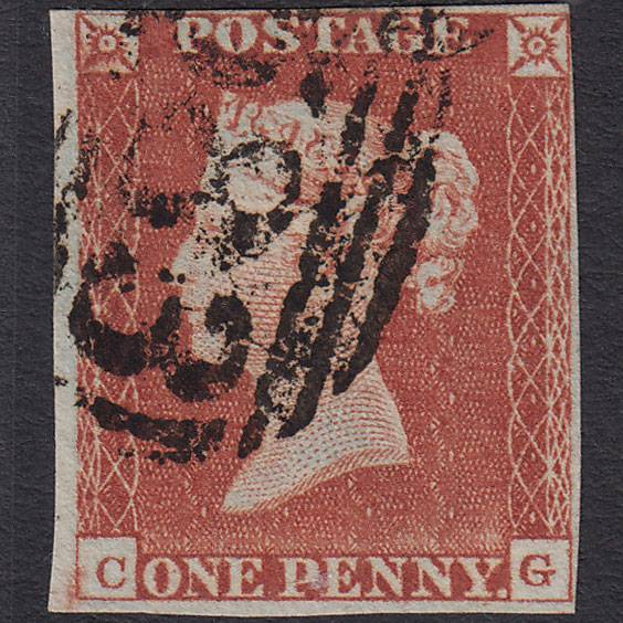 GB QV 1841 1d Red-brown Pl 52 SG8-B1(1) CG FU 4 Margins Nottingham 583