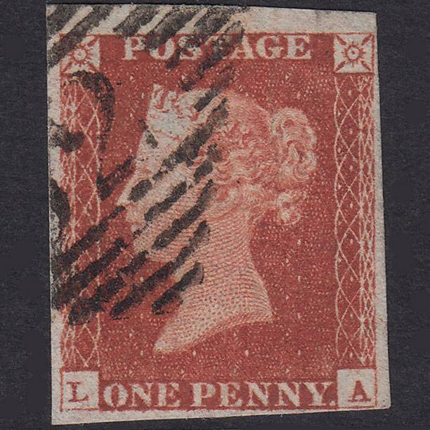 GB QV 1841 1d Red-Brown Plate 67 SG8-B1(1) LA GU 4 Margins Belfast 62
