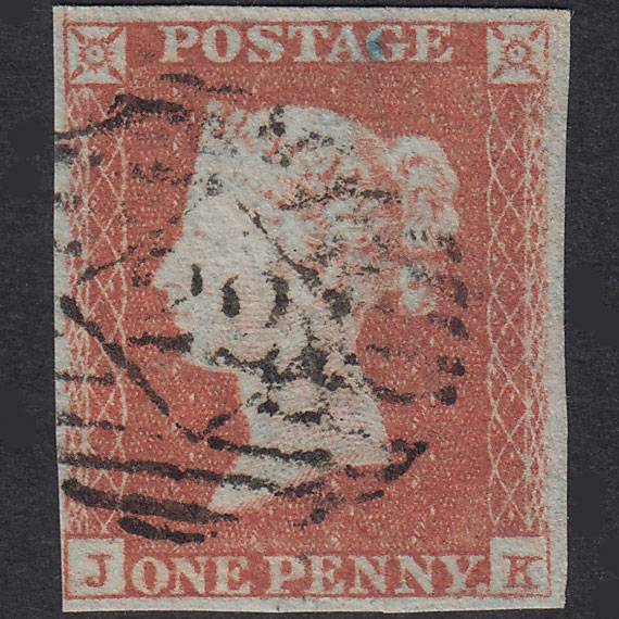 GB QV 1841 1d Red-Brown Plate 112 SG8-B1(1) JK FU 4 Margins London IS 22