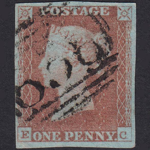GB QV 1841 1d Very Blued Plate 72 SG8A-B1(2) EC FU 4 Good Margins