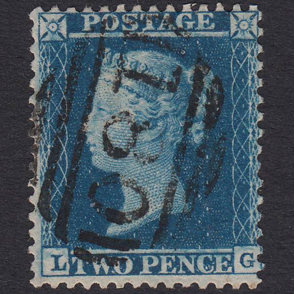 GB QV 1855 2d Blue Plate 5 SG34-F6(1) LG VFU Chester 180