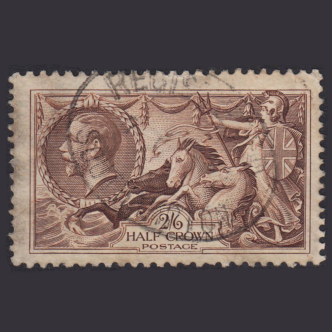 GB KG5 1934 2sh6d Chocolate-Brown Seahorses SG450-N73(1) GU Registered Cancel
