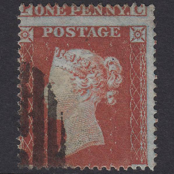 GB QV 1854 1d Plate 185 SG17-C1(1) Framed Reverse QC FU Huge Misperf