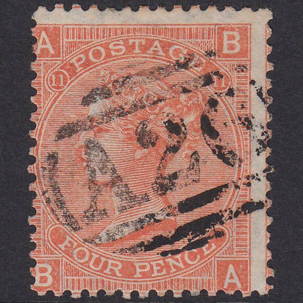 GB QV 1865 4d Dull Vermillion Pl 11 SG93-Z37 Wmk Inv BA FU Gibraltar A26