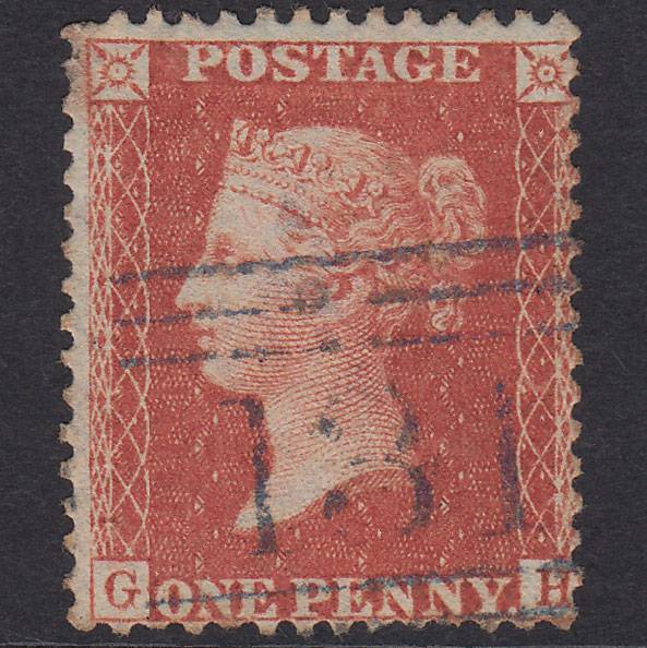 GB QV 1856 1d Brick-Red Plate 37 SG30-C8(2) GH GU Blue Edinburgh 131