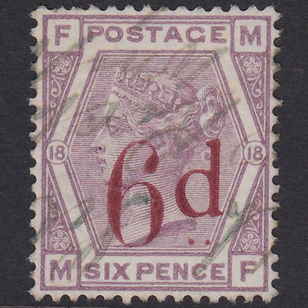 GB QV 1883 6d on 6d Lilac Plate 18 SG162 MF FU Manuscript Well Centred