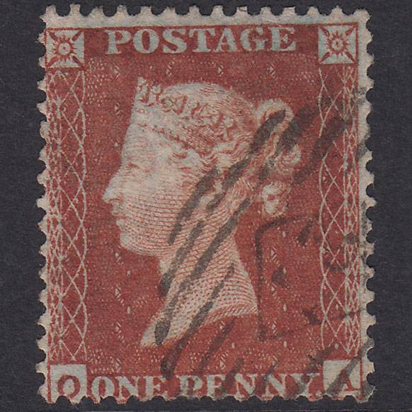 GB QV 1855 1d Red-Brown Plate R1 SG22-C2(1) OA GU Light Cancel Micro Tear